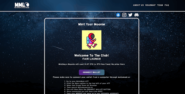 Metamoon Launch Club Website screenshot